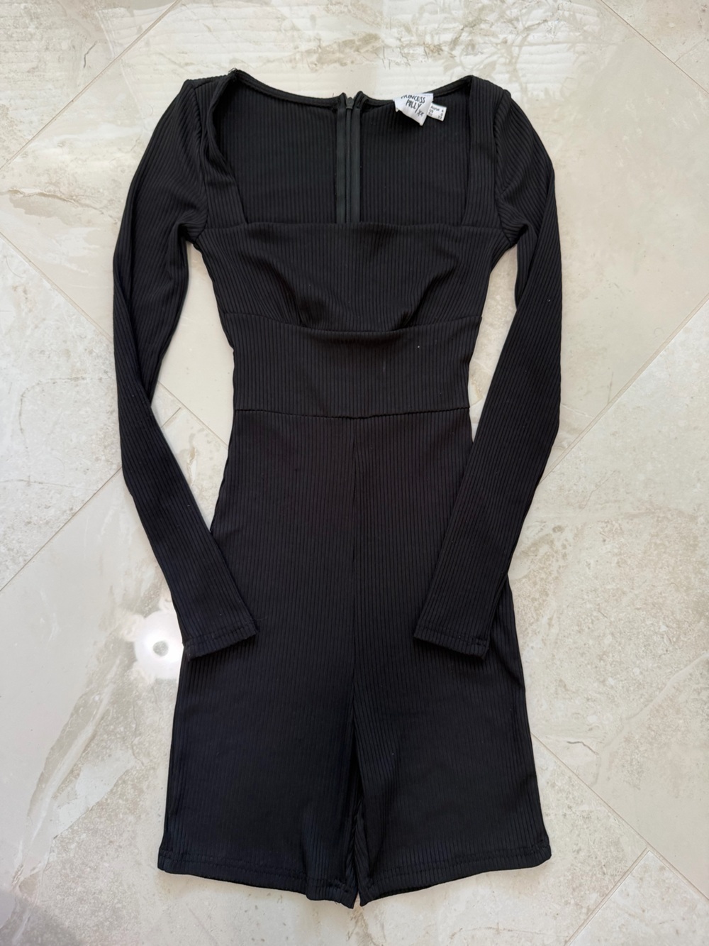 Princess Polly Black Ribbed Long Sleeve Romper